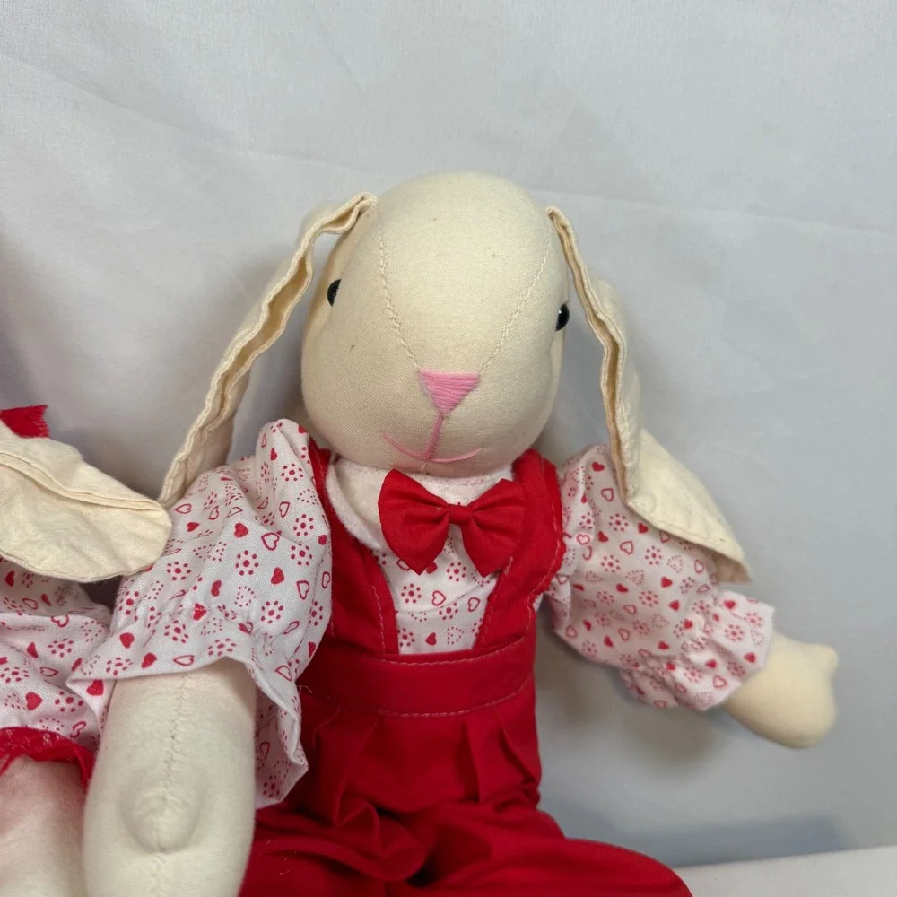 Vintage‎ Handmade Valentines Bunnies Rabbits Plush Stuffed Animal Decor 16